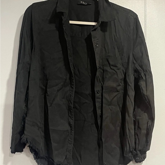 Maven West XS Black Button Down Fringe Shirt Tencel Rayon - Picture 1 of 5